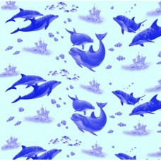 Занавес для ванной комнаты "Дельфины на голубом"