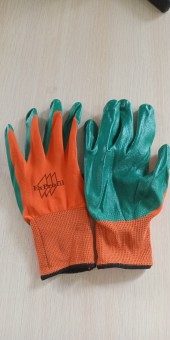 Перчатки нейлоновые облитые оранжево-зеленые(12пар)