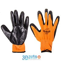 Перчатки нейлоновые облитые оранжево-черные (12пар)